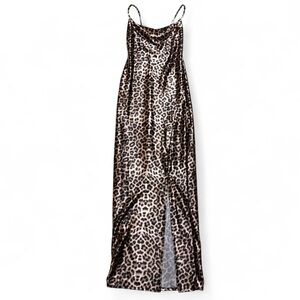 Popular 21 Leopard Print Silky Spaghetti Strap Maxi Dress Womens Size Medium